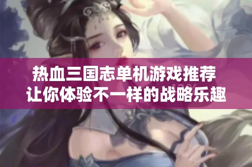 热血三国志单机游戏推荐 让你体验不一样的战略乐趣