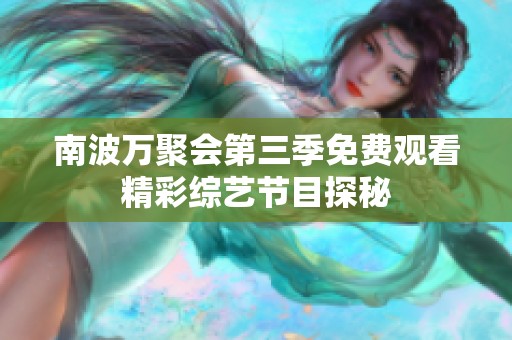 南波万聚会第三季免费观看精彩综艺节目探秘
