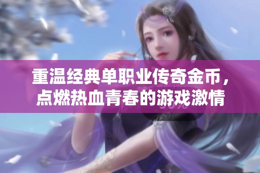 重温经典单职业传奇金币，点燃热血青春的游戏激情