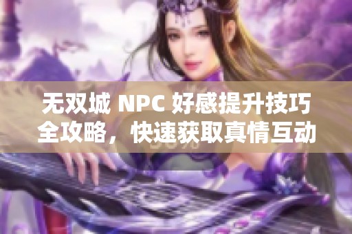 无双城 NPC 好感提升技巧全攻略，快速获取真情互动秘籍分享